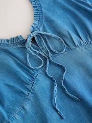 Dark Blue Lightweight Lyocell Mini Summer Dress - Image 6 of 7