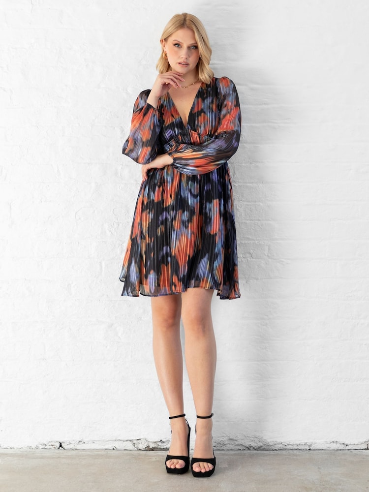 Lovedrobe Blue Elasticated Waist V-Neck Mini Dress - Image 1 of 6