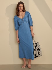 Dark Blue Lightweight Midi Tea Dress - Image 2 of 7