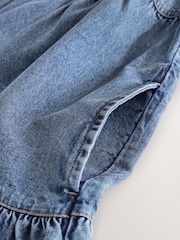 Mid Blue 100% Cotton Tie Front Smock Denim Dress - Image 8 of 8
