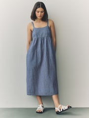 Blue Gingham Strappy Denim 100% Cotton Midi Dress - Image 1 of 9