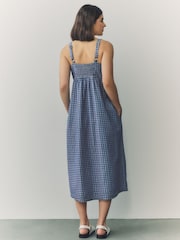 Blue Gingham Strappy Denim 100% Cotton Midi Dress - Image 2 of 9