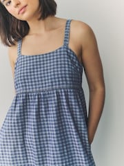 Blue Gingham Strappy Denim 100% Cotton Midi Dress - Image 5 of 9
