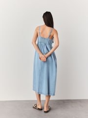 Mid Blue Strappy Denim 100% Cotton Midi Dress - Image 3 of 7