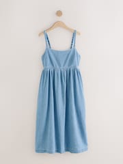 Mid Blue Strappy Denim 100% Cotton Midi Dress - Image 5 of 7
