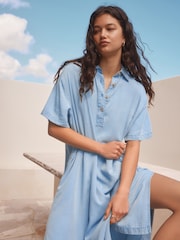 Mid Blue Lightweight TENCEL™ Denim Maxi Dress - Image 3 of 7