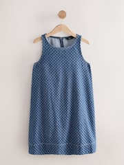 Dark Blue Gingham 100% Cotton Denim Racer Mini Dress - Image 5 of 7