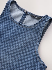 Dark Blue Gingham 100% Cotton Denim Racer Mini Dress - Image 6 of 7