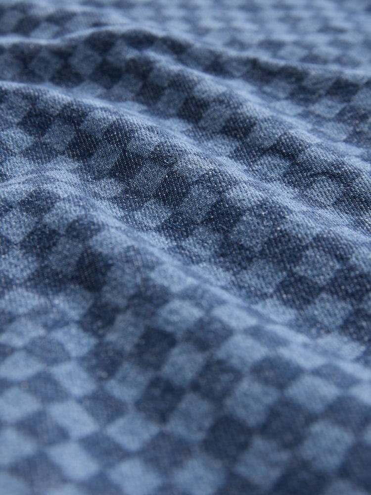 Dark Blue Gingham 100% Cotton Denim Racer Mini Dress - Image 7 of 7