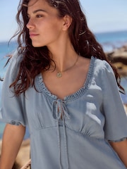 Bleach Blue Lightweight Lyocell Mini Summer Dress - Image 3 of 6