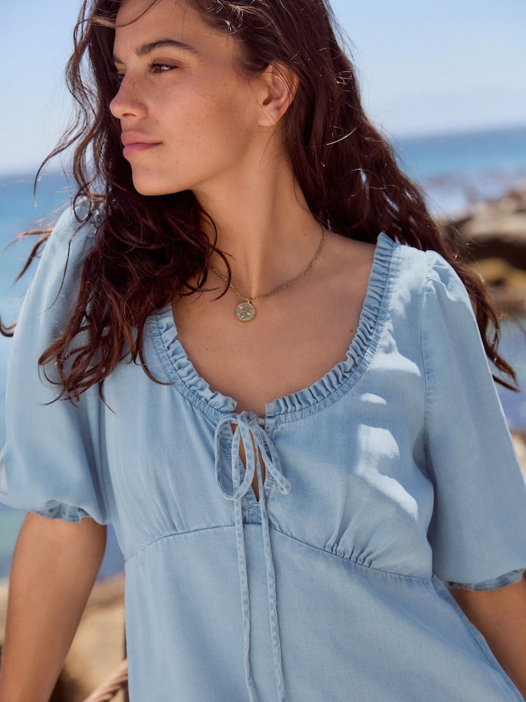 Buy Bleach Blue Lightweight Lyocell Mini Summer Dress from Next USA