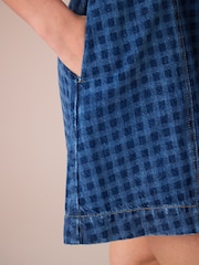 Blue Gingham V-Neck 100% Cotton Denim Dress - Image 4 of 7
