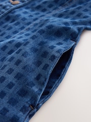 Blue Gingham V-Neck 100% Cotton Denim Dress - Image 7 of 7