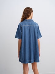 Mid Blue 100% Cotton Front Pocket Denim Mini Dress - Image 3 of 8