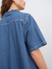 Mid Blue 100% Cotton Front Pocket Denim Mini Dress - Image 5 of 8