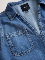 Mid Blue 100% Cotton Front Pocket Denim Mini Dress - Image 7 of 8