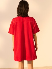 Red 100% Cotton Front Pocket Denim Mini Dress - Image 3 of 7