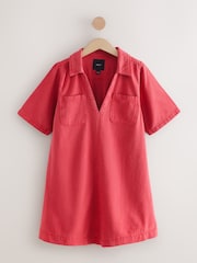 Red 100% Cotton Front Pocket Denim Mini Dress - Image 5 of 7