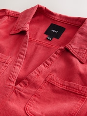 Red 100% Cotton Front Pocket Denim Mini Dress - Image 7 of 7