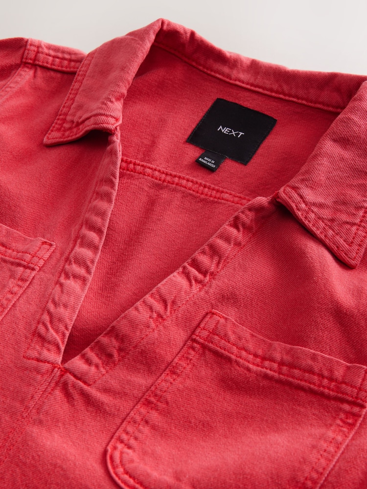 Red 100% Cotton Front Pocket Denim Mini Dress - Image 7 of 7