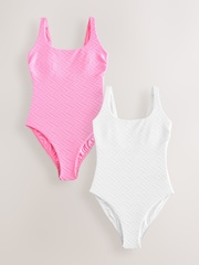 Pink/White Zigzag Textured Tummy Control Scoop Swimsuit 2 Pack - Image 1 of 6