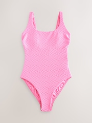 Pink/White Zigzag Textured Tummy Control Scoop Swimsuit 2 Pack - Image 2 of 6