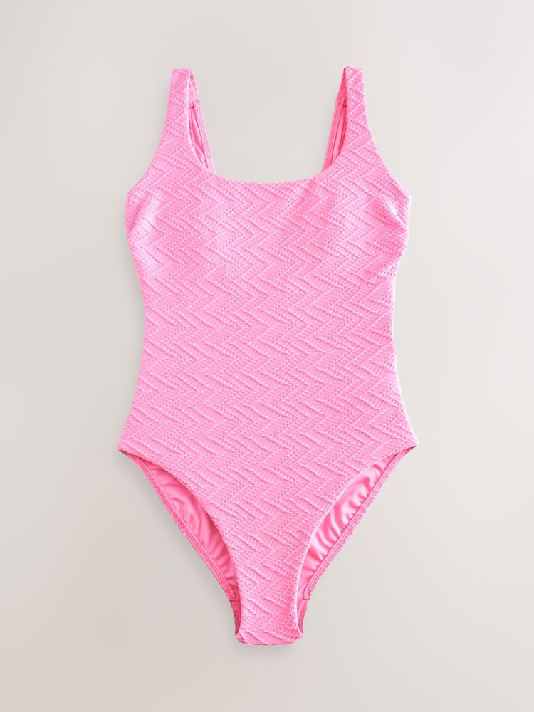 Pink/White Zigzag Textured Tummy Control Scoop Swimsuit 2 Pack - Image 2 of 6
