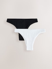 Blanc/Noir - Lot de 2 bas de bikini brésiliens froncés à jambe haute - Image 1 of 6