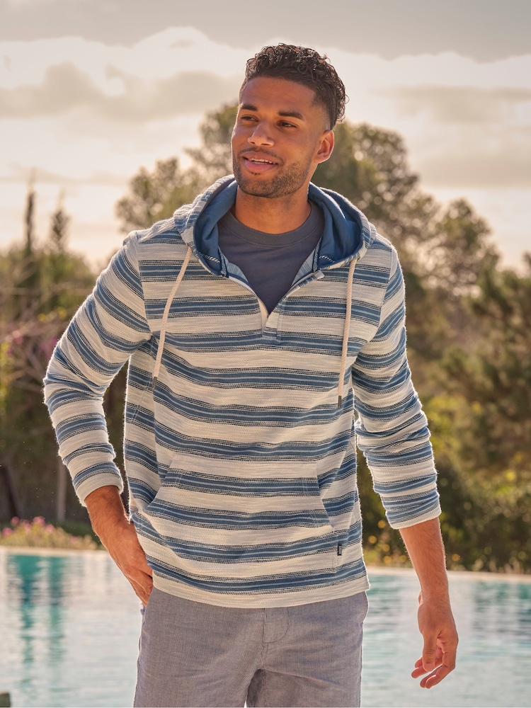 FatFace Trescowe Blue Stripe Half Zip Sweat - Image 1 of 9