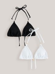 Blanc/Noir - Lot de 2 hauts de bikini triangle froncés - Image 1 of 5