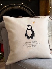 100% Linen New Baby Personalised Penguin Cushion by Solesmith - Image 3 of 3
