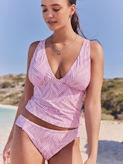 Lilac Purple Zigzag Print Plunge Tummy Control Tankini Top - Image 1 of 5