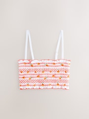 White Embroidered Peach Shirred Bandeau Bikini Top - Image 5 of 8