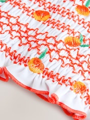White Embroidered Peach Shirred Bandeau Bikini Top - Image 6 of 8