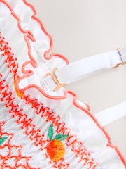 White Embroidered Peach Shirred Bandeau Bikini Top - Image 8 of 8