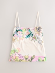 White/Purple Floral Placement Print Tummy Control Bandeau Tankini Top - Image 6 of 9