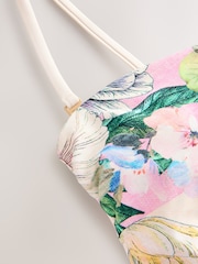 White/Purple Floral Placement Print Tummy Control Bandeau Tankini Top - Image 7 of 9