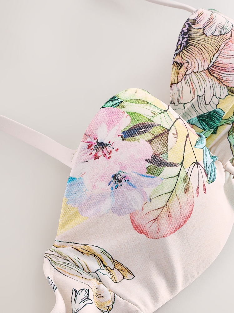 Cream/Lilac/Yellow Floral Wired Bandeau Bikini Top - Image 7 of 8