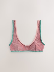 Pink/Teal Metallic Contrast Crop Bikini Top - Image 8 of 10