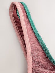 Pink/Teal Metallic Contrast Crop Bikini Top - Image 9 of 10