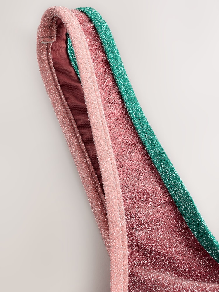 Pink/Teal Metallic Contrast Crop Bikini Top - Image 9 of 10