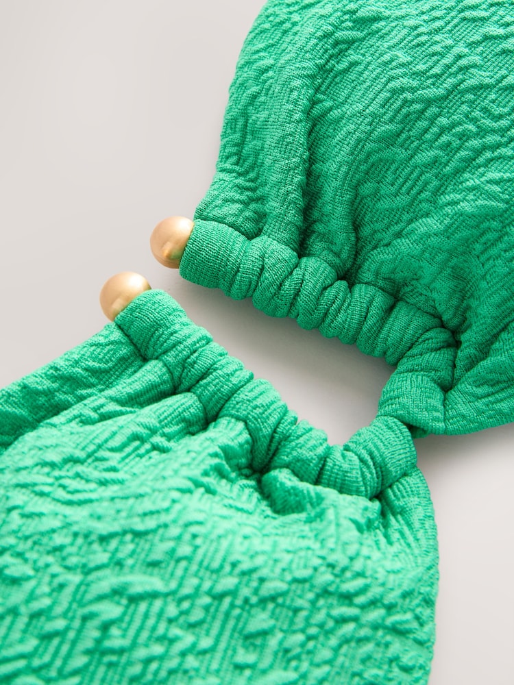 Green Textured Trim Bandeau Bikini Top - Image 7 of 8