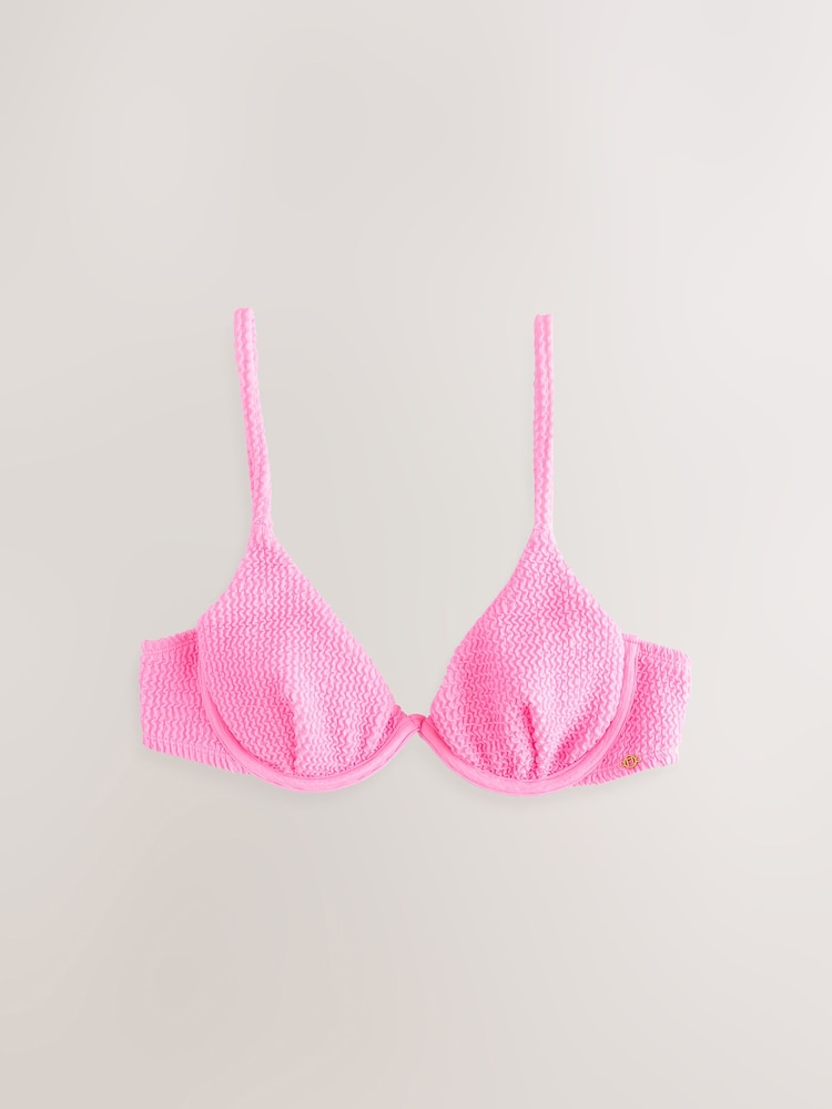 Rose néon - Haut de Bikini effet froissé avec armatures non rembourré - Image 7 of 9