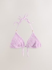 Lilac Purple Zigzag Print Shirred Triangle Bikini Top - Image 6 of 8