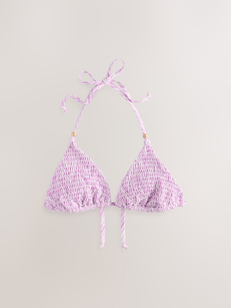 Lilac Purple Zigzag Print Shirred Triangle Bikini Top - Image 6 of 8