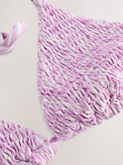 Lilac Purple Zigzag Print Shirred Triangle Bikini Top - Image 7 of 8
