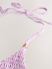 Lilac Purple Zigzag Print Shirred Triangle Bikini Top - Image 8 of 8