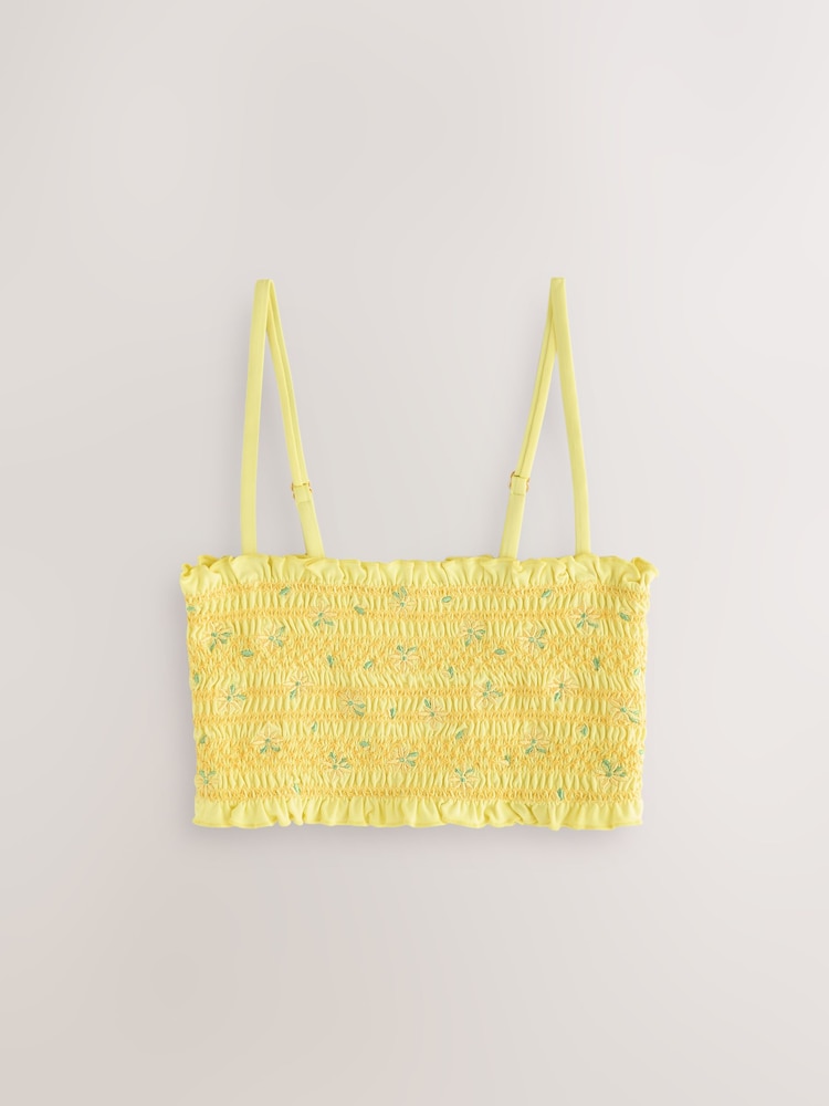 Jaune Floral brodé - Haut de bikini Bandeau Shirred - Image 6 of 8