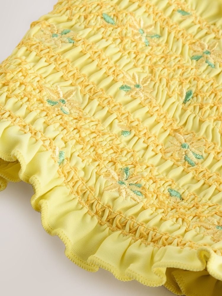 Jaune Floral brodé - Haut de bikini Bandeau Shirred - Image 8 of 8