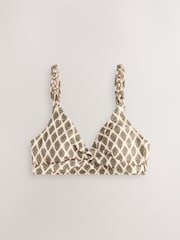 Khaki Green/Cream Foil Woodblock Macrame Triangle Bikini Top - Image 6 of 8